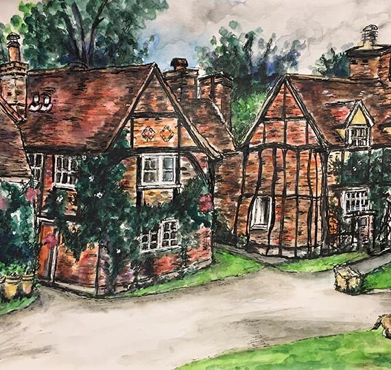 Watercolour painting of Turville the filming location of Vicar of Dibley